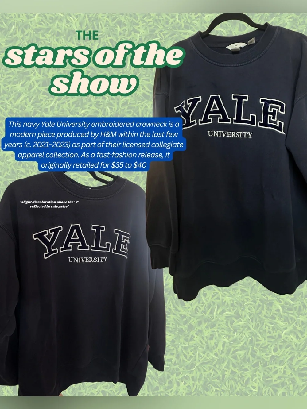 H&M Navy Yale University Embroidered Crewneck Sweater